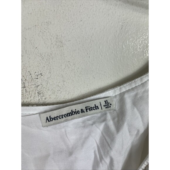 Abercrombie & Fitch Puff Sleeve Babydoll Top Blouse White Size XL Linen Viscose - Picture 2 of 7